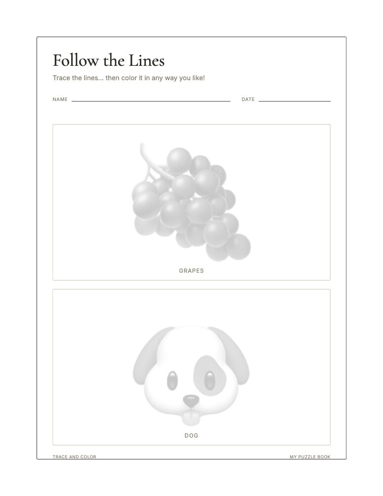 A trace-and-colour activity page with two faint outline drawings to trace over.