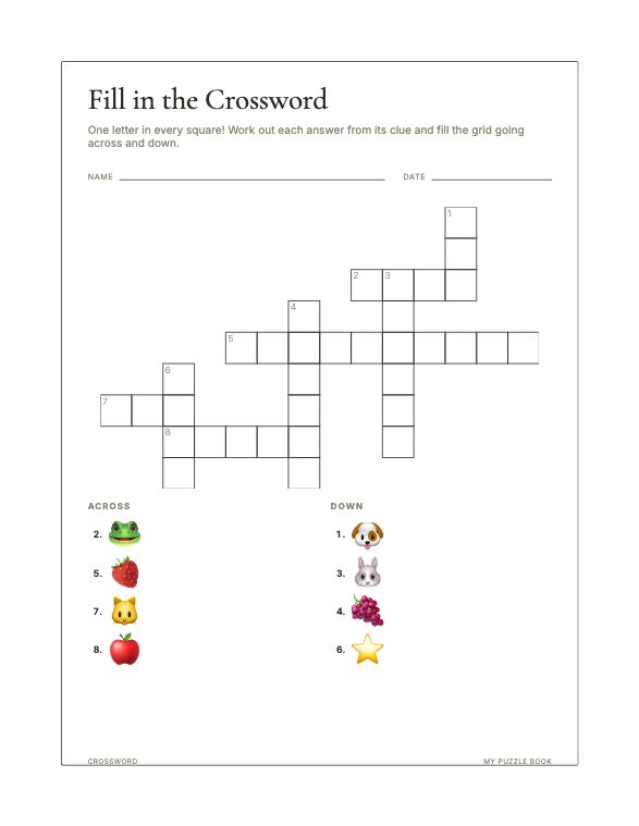 A Crossword page produced by Build Puzzle Books.