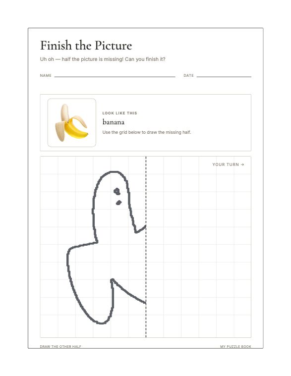 A Draw the Other Half page produced by Build Puzzle Books.