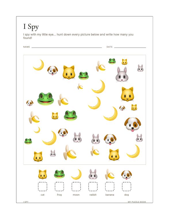 A I Spy page produced by Build Puzzle Books.
