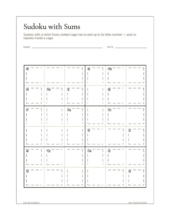 A Killer Sudoku page produced by Build Puzzle Books.