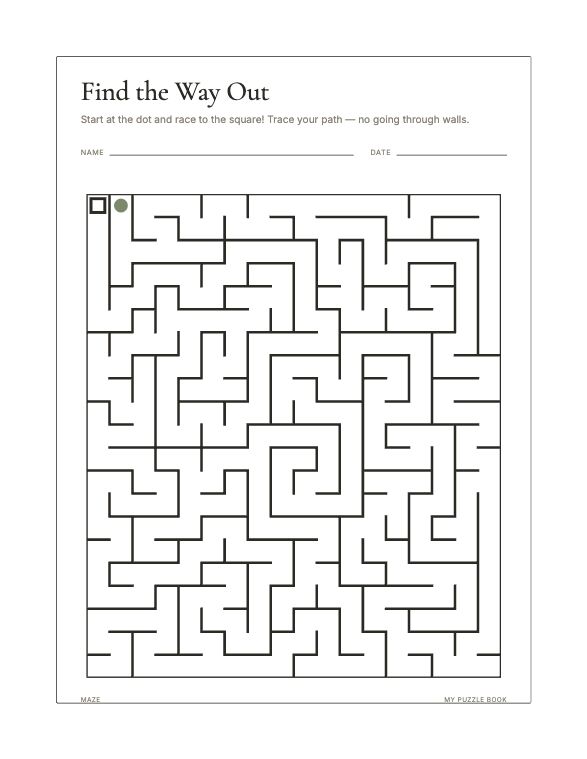 A Maze page produced by Build Puzzle Books.