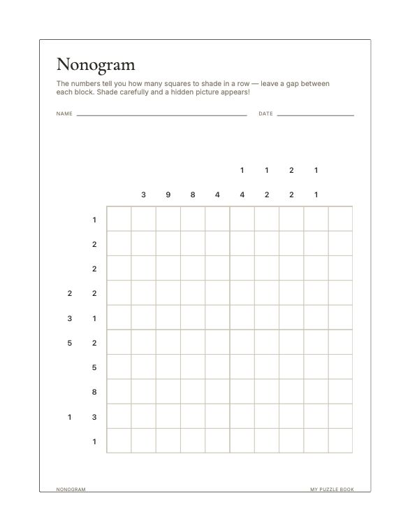 A Nonogram page produced by Build Puzzle Books.