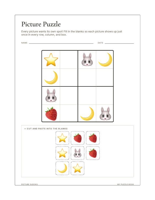 A Picture Sudoku page produced by Build Puzzle Books.