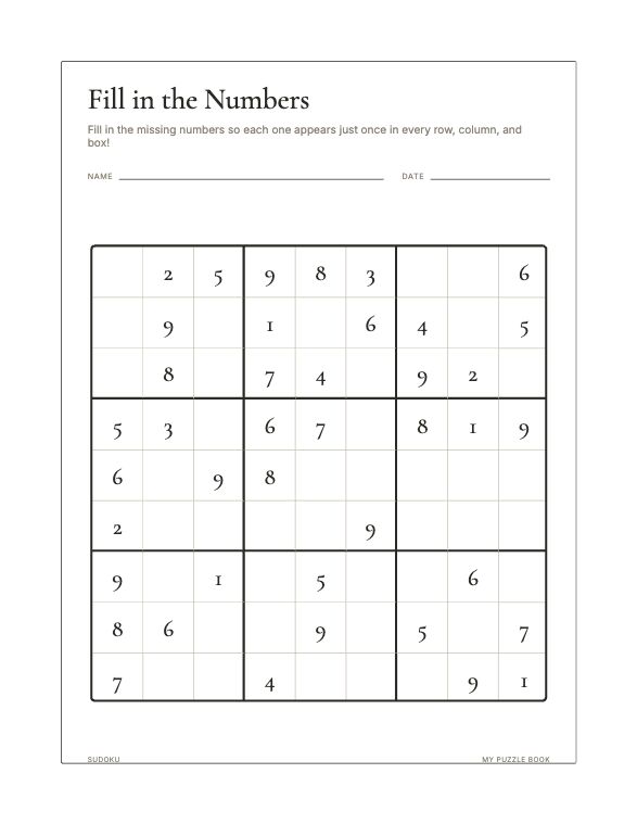 A Sudoku page produced by Build Puzzle Books.